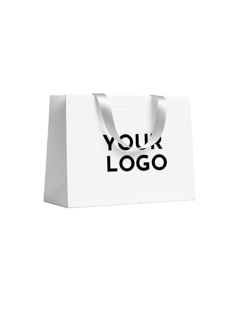 Sac papier Luxe Blanc - poignées blanches - L (45x14x35cm)