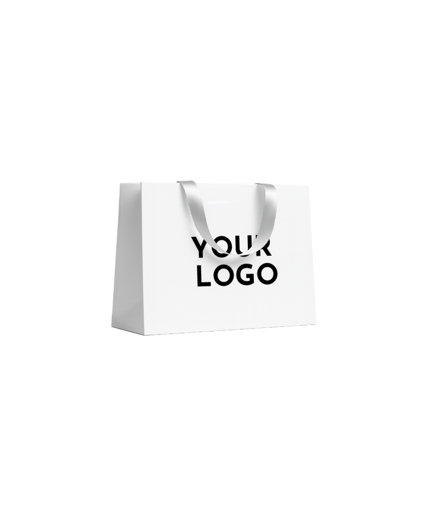Sac papier Luxe Blanc - poignées blanches - L (45x14x35cm)