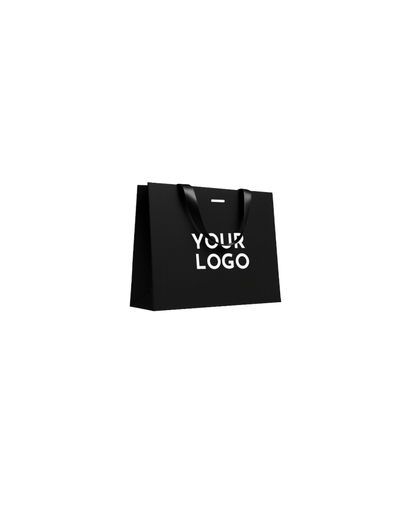 Sac papier Luxe Noir - poignées noires - M (35x12x25cm)