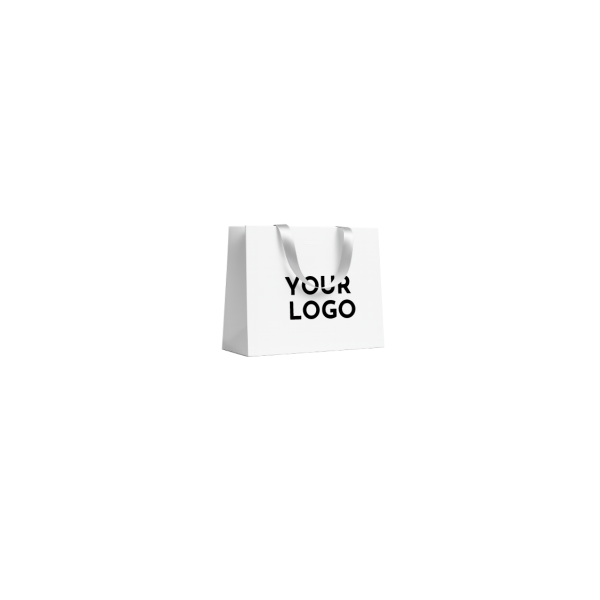 Sac papier Luxe Blanc - poignées blanches - S (25x10x20cm)
