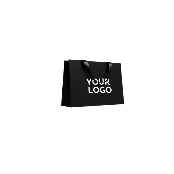 Sac papier Luxe Noir - poignées noires - M (35x12x25cm)