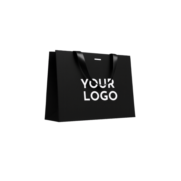 Bolsa de papel de lujo negra – asas negras – L (45 x 14 x 35 cm)