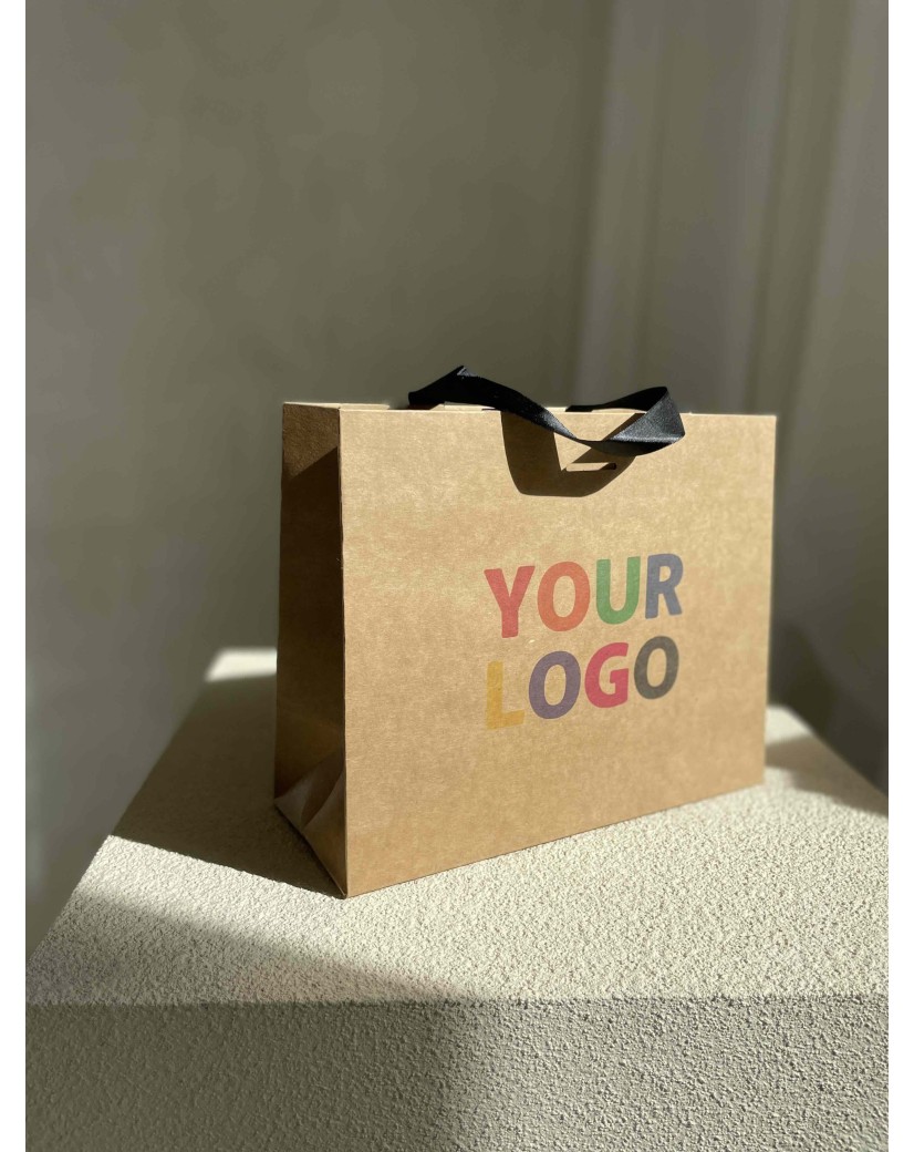 Kraft Luxury Paper Bag – black handles – S (25 x 10 x 20 cm)