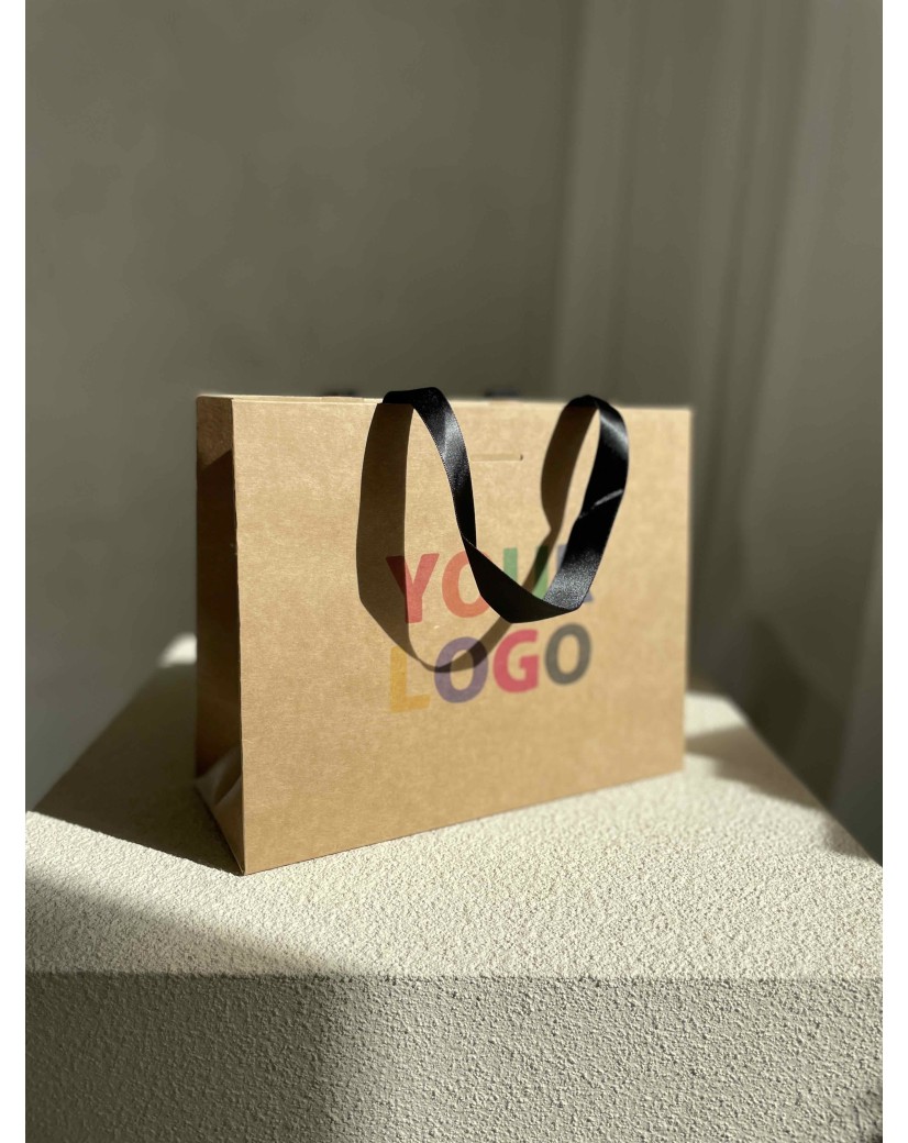 Kraft Luxury Paper Bag – black handles – S (25 x 10 x 20 cm)