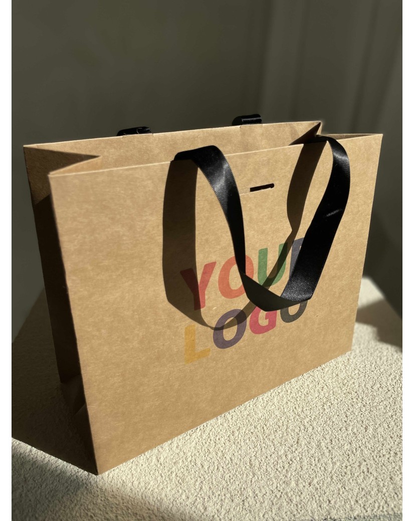 Kraft Luxury Paper Bag – black handles – S (25 x 10 x 20 cm)
