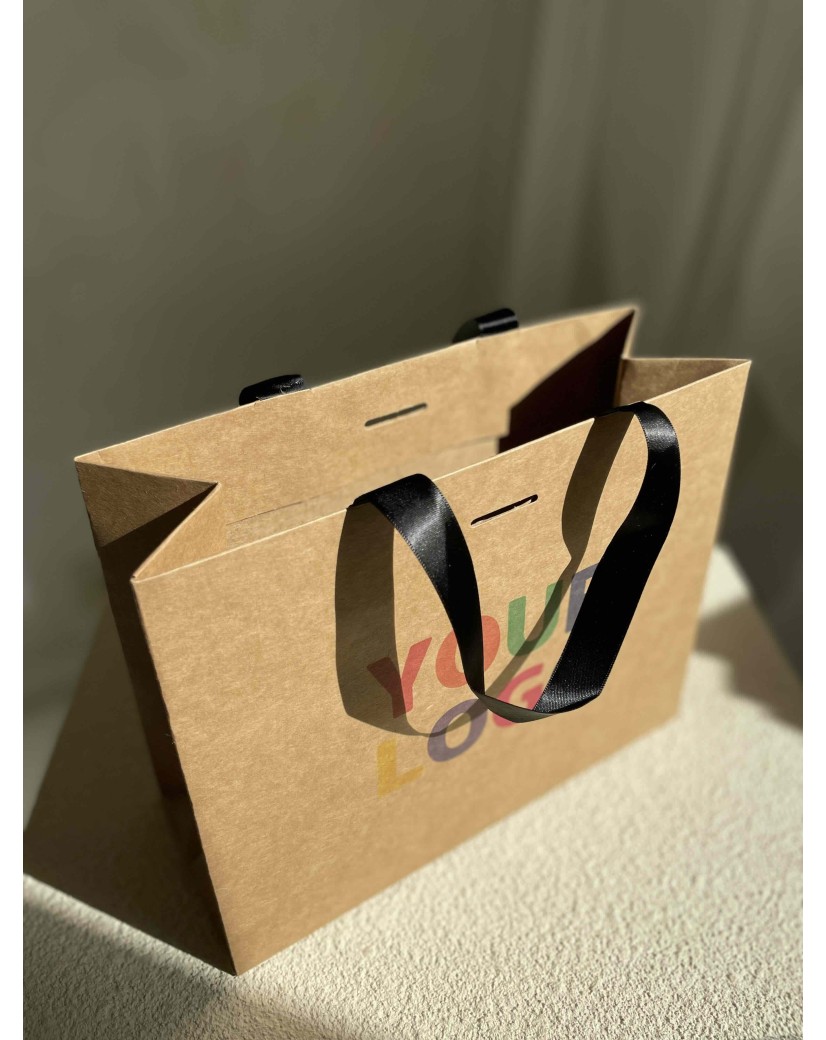 Kraft Luxury Paper Bag – black handles – S (25 x 10 x 20 cm)