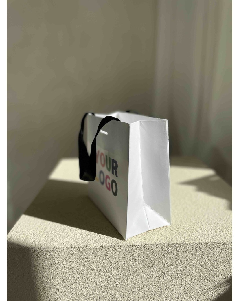 Sac papier Luxe Blanc - poignées noires - XS (16x8x16cm)