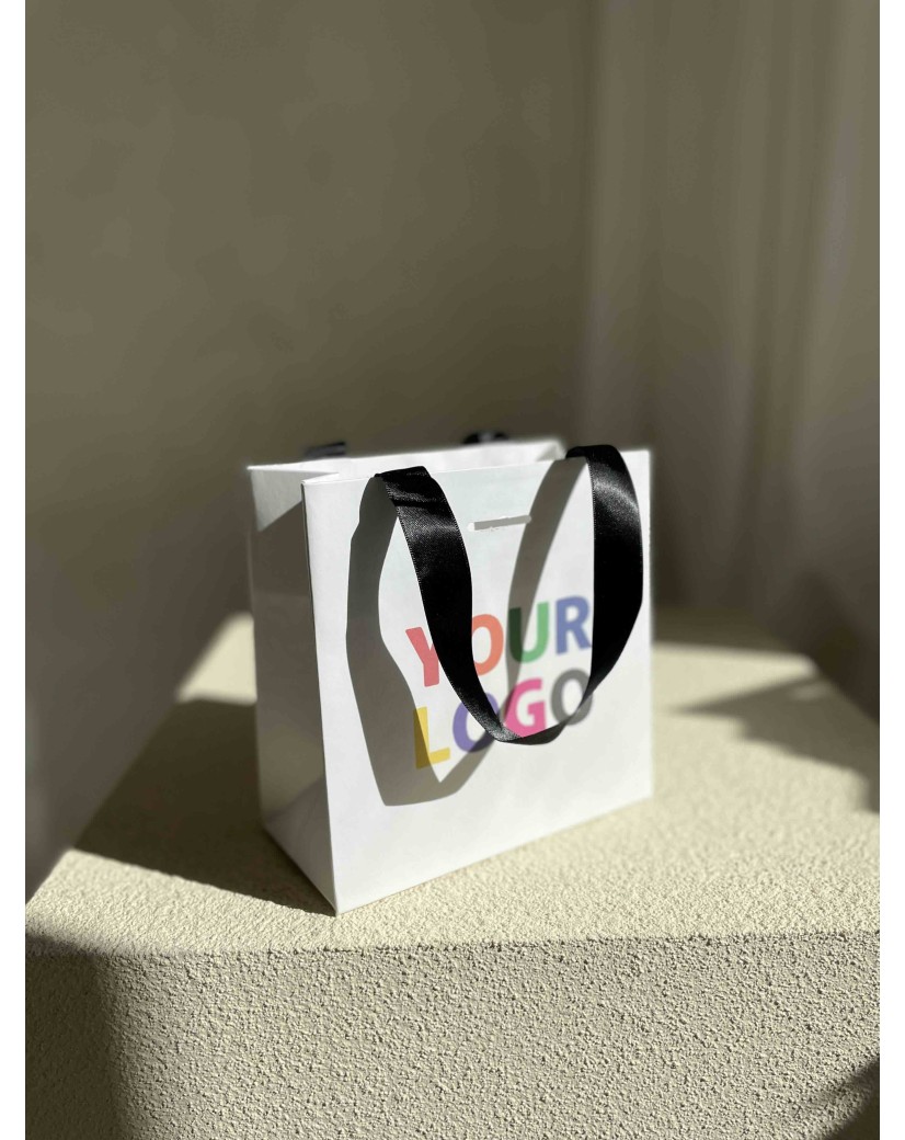 Sac papier Luxe Blanc - poignées noires - XS (16x8x16cm)