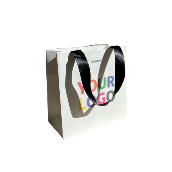 Sac papier Luxe Blanc - poignées noires - XS (16x8x16cm)