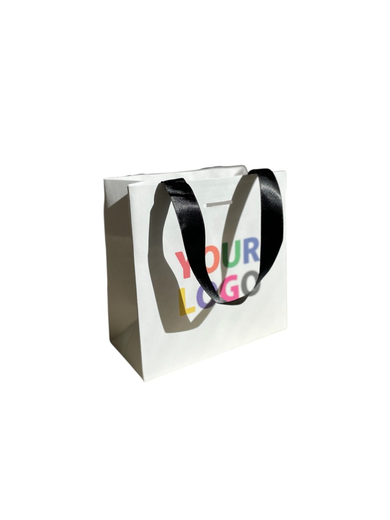 Sac papier Luxe Blanc - poignées noires - XS (16x8x16cm)
