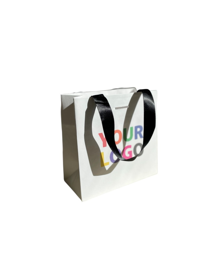 Sac papier Luxe Blanc - poignées noires - XS (16x8x16cm)