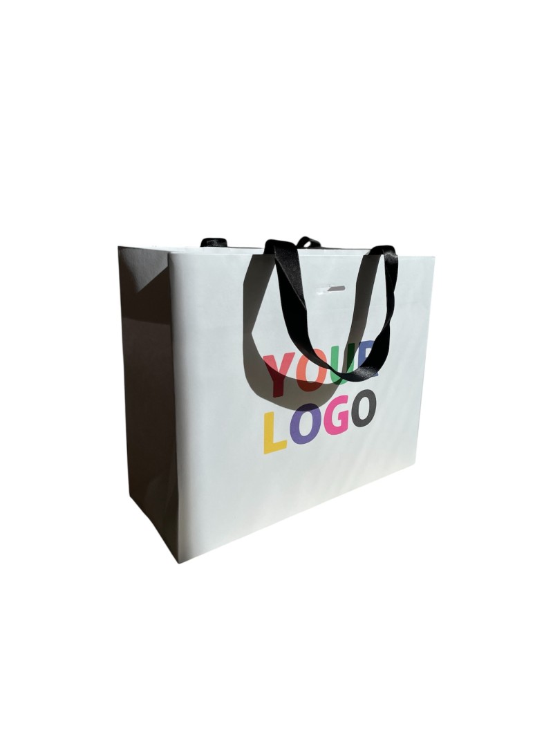 Sac papier Luxe Blanc - poignées noires - S (25x10x20cm)