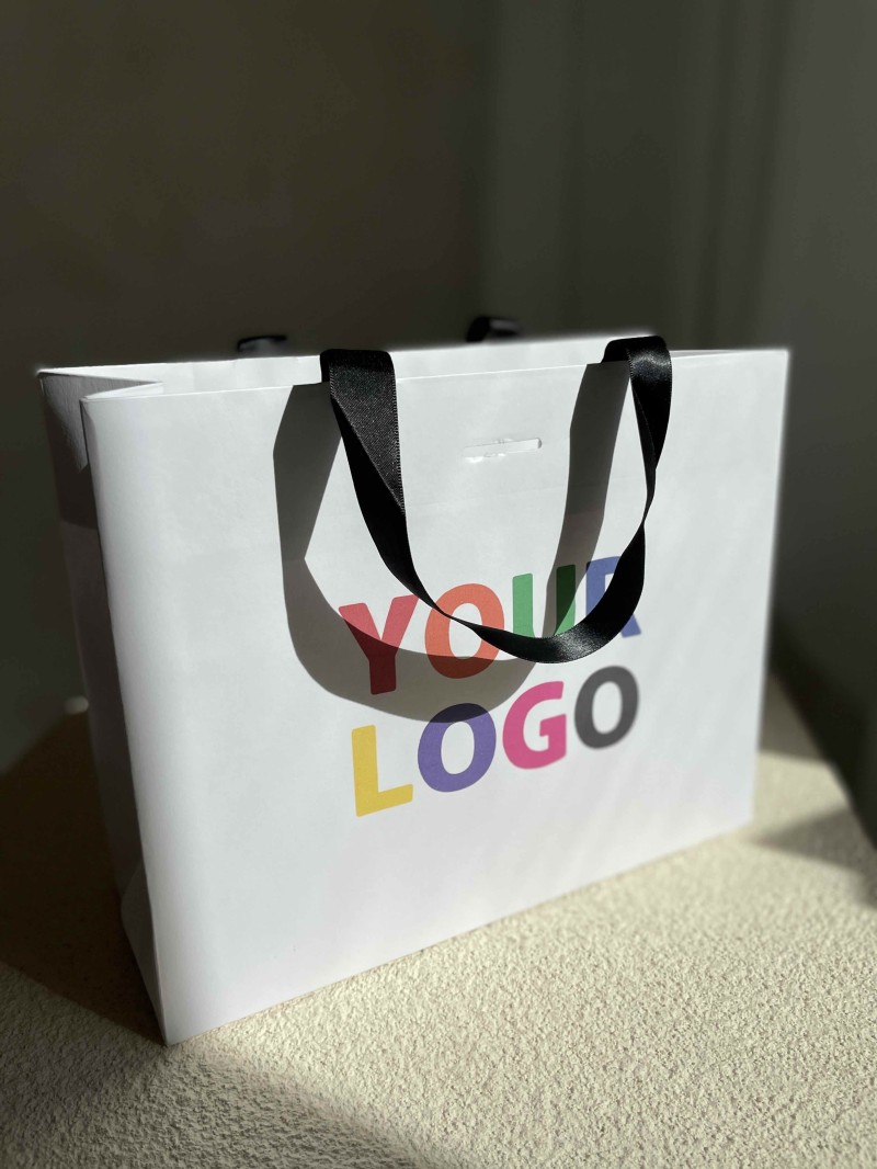 Sac papier Luxe Blanc - poignées noires - S (25x10x20cm)