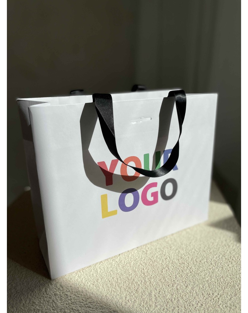 Sac papier Luxe Blanc - poignées noires - S (25x10x20cm)