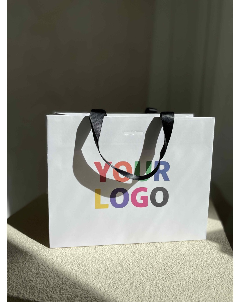 Sac papier Luxe Blanc - poignées noires - S (25x10x20cm)