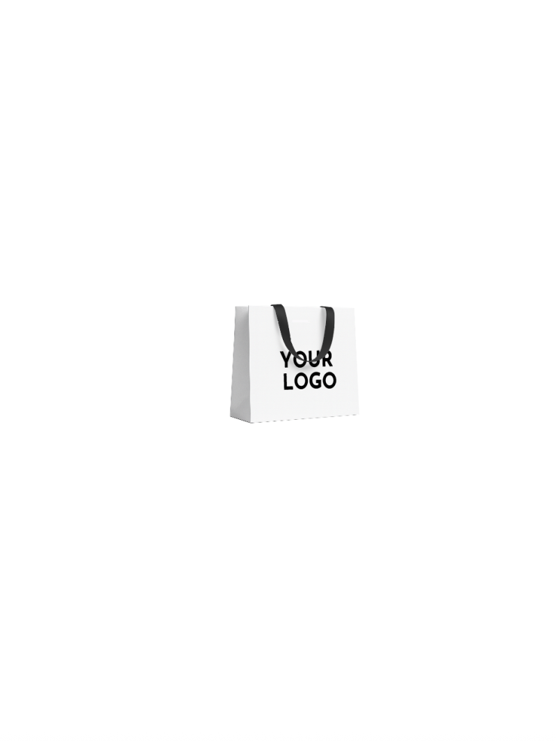 Luxe witte papieren tas - Handvat Zwart Lint - XS (16x8x16CM)