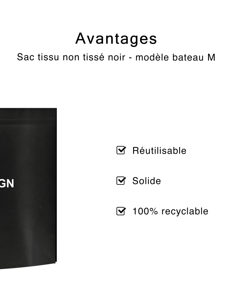 SAC TISSU NON TISSE NOIR - MODÈLE BATEAU M