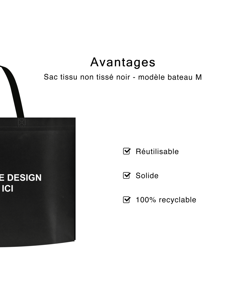 SAC TISSU NON TISSE NOIR - MODÈLE BATEAU M