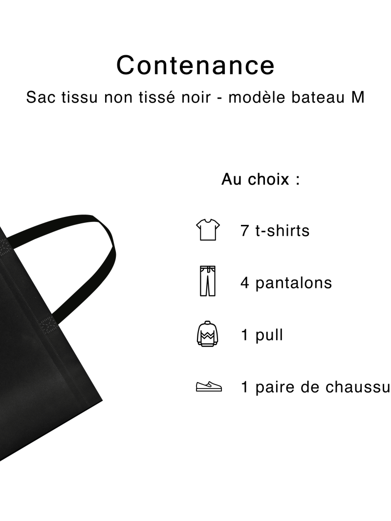 SAC TISSU NON TISSE NOIR - MODÈLE BATEAU M