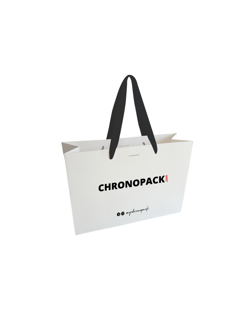 Luxe paper bag with black ribbon handle - White M