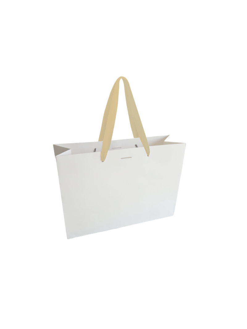 Sac papier Luxe poign e ruban or Blanc S sans impression