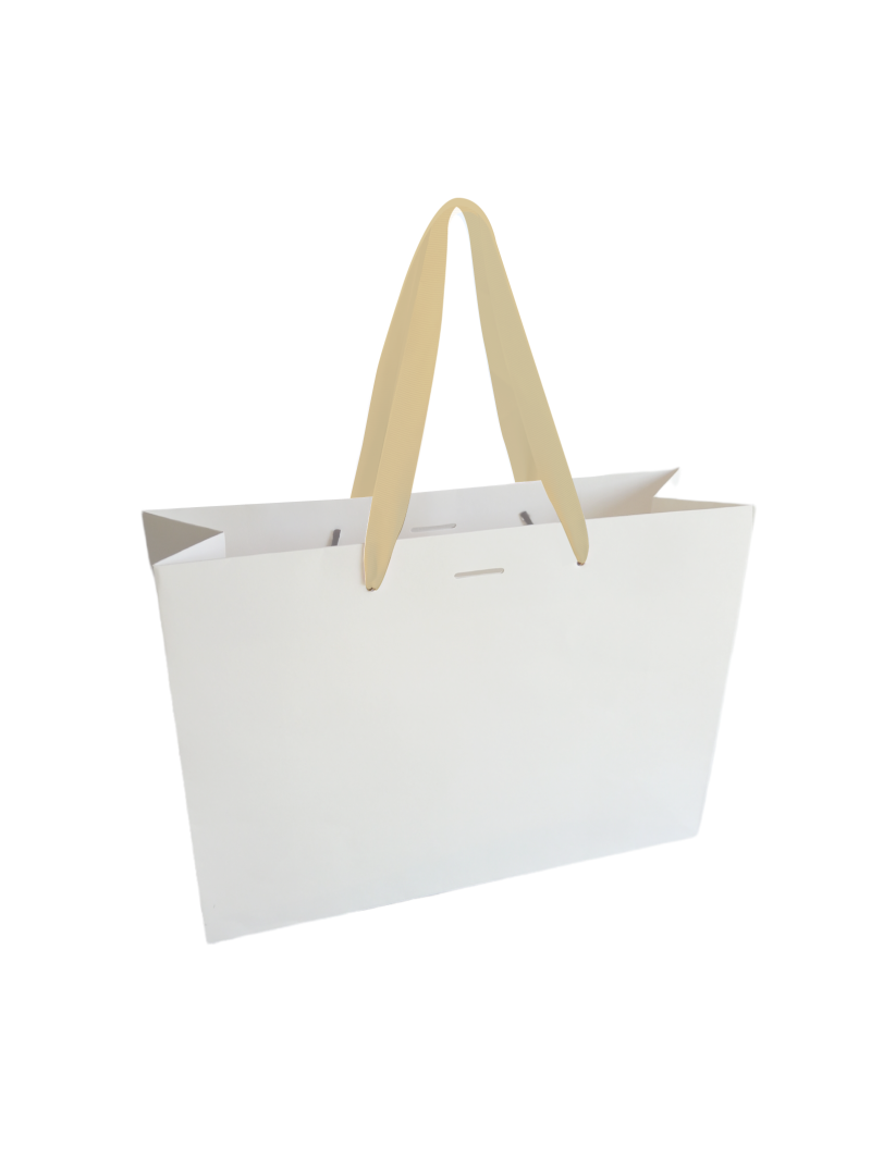 Sac papier Luxe poignée ruban noir - Blanc M