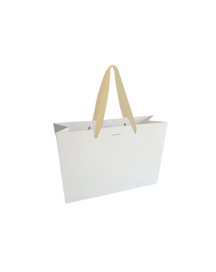 Luxe paper bag with black ribbon handle - White M