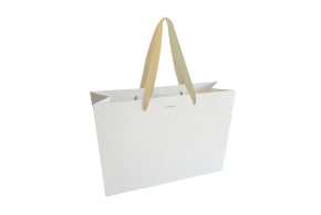 Bolsa de papel de lujo con asa de cinta dorada - Blanca L sin impresión