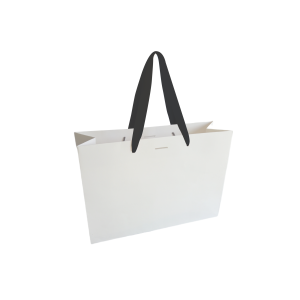 Sac papier Luxe poignée ruban noir - Blanc M sans impression