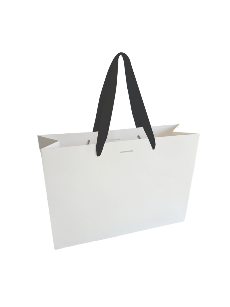 Sac papier Luxe poignée ruban noir - Blanc M