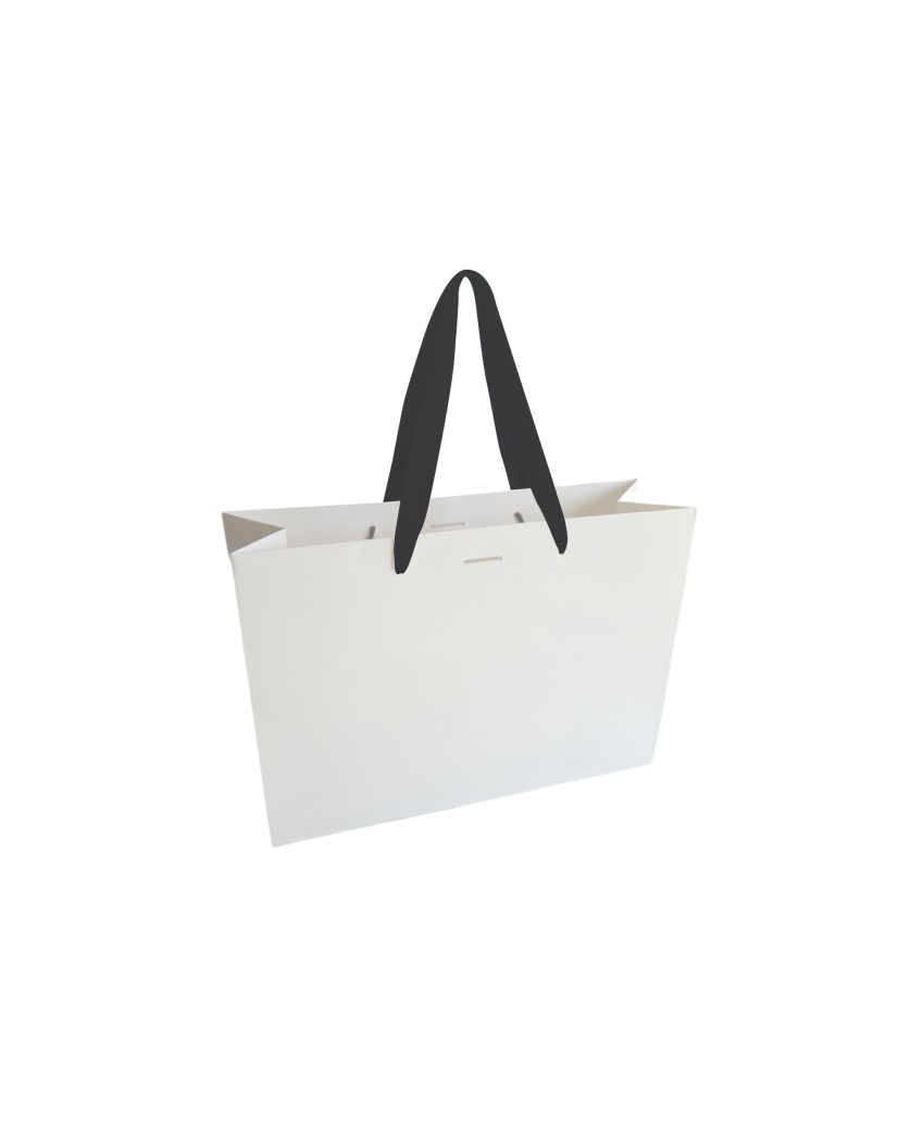Luxe paper bag with black ribbon handle - White M