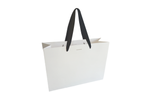 Bolsa de papel de lujo con asa de cinta negra - Blanca L sin impresión