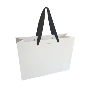 Sac papier Luxe poignée ruban noir - Blanc L sans impression