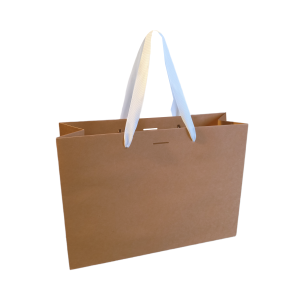 Sac papier Luxe poignée ruban blanc - Kraft L sans impression