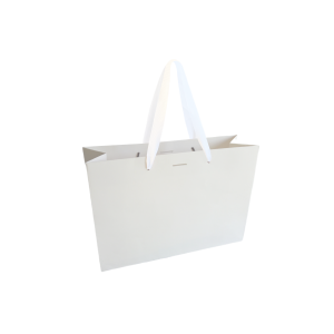 Sac papier Luxe poignée ruban blanc - Blanc M sans impression