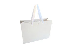 Luxe paper bag with white ribbon handle - White L unprinted