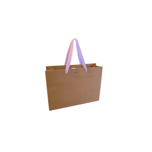 Sac papier Luxe poignée ruban rose - Kraft S sans impression