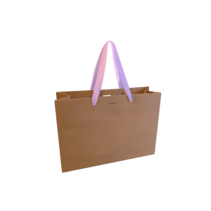 Sac papier Luxe poignée ruban rose - Kraft M sans impression