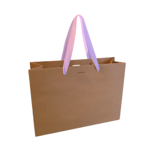 Sac papier Luxe poignée ruban rose - Kraft L sans impression