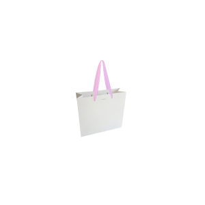 Sac papier Luxe poignée ruban rose - Blanc XS sans impression