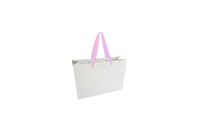 Luxe papieren tas - Handvat Roze Lint - Wit S