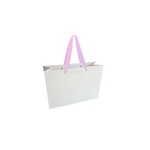 Sac papier Luxe poignée ruban rose - Blanc S sans impression