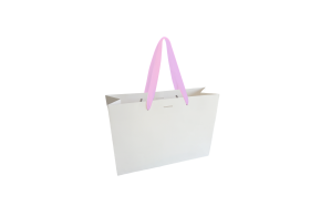 Papiertüte Luxe Griff rosa Schleife - Weiß M ohne Aufdruck
