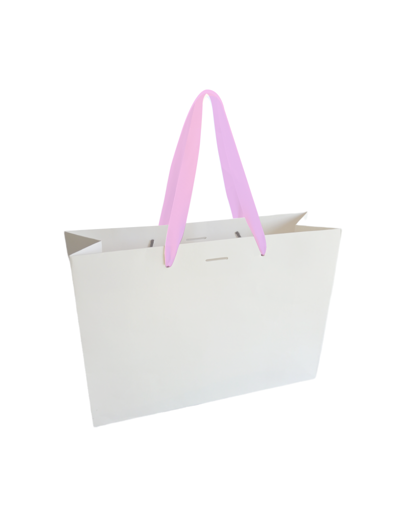 Luxe paper bag with black ribbon handle - White M