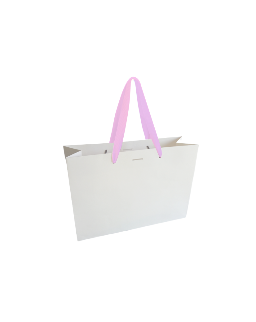 Sac papier Luxe poignée ruban noir - Blanc M