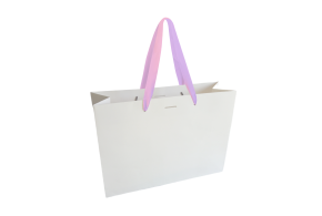 Luxe paper bag with pink ribbon handle - White L unprinted