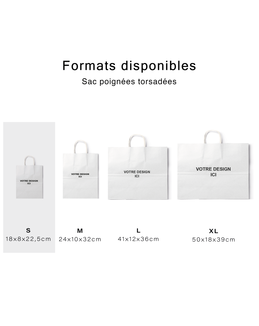 Sac poignées torsadées - Kraft blanc