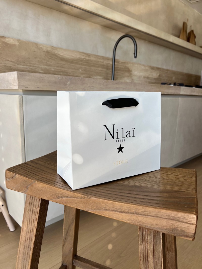 Luxe papieren tas - Handvat Zwart Lint - Wit S