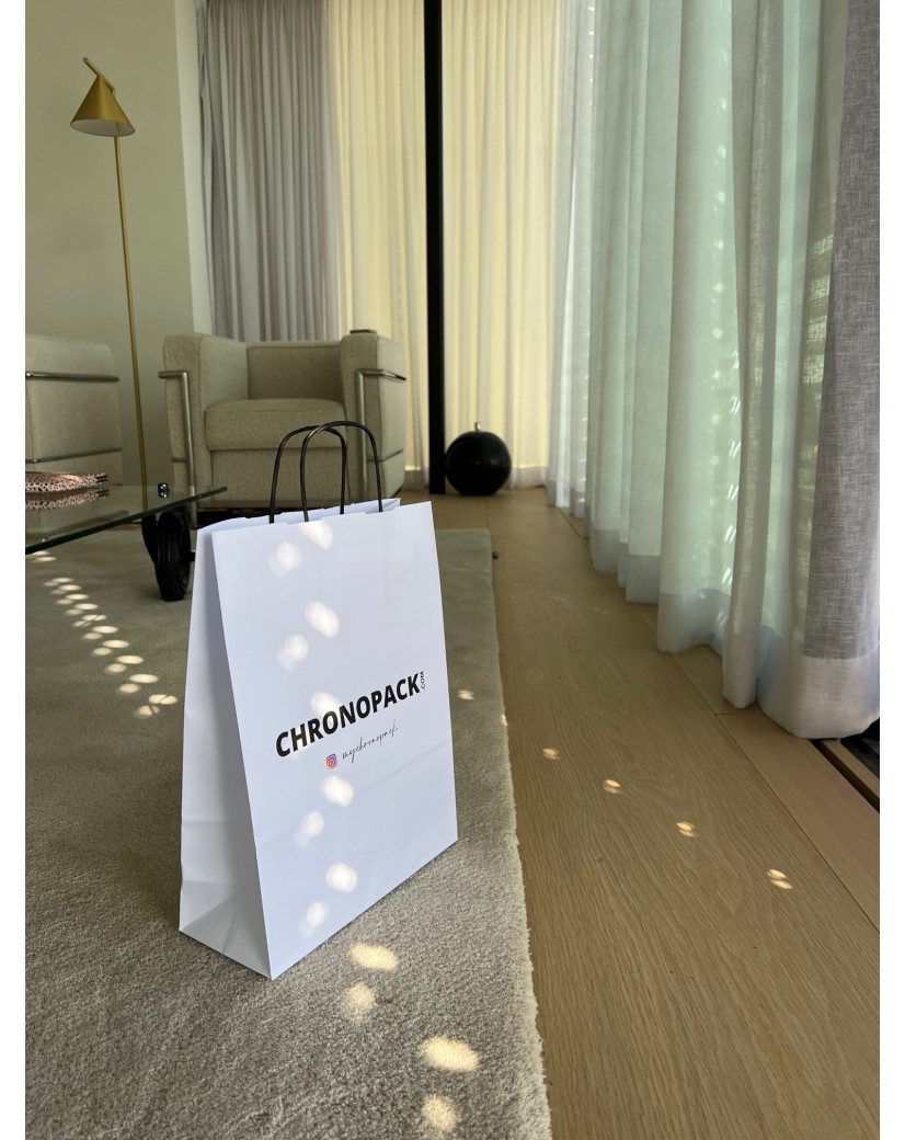 White Kraft Bag M – Black Handles & The Spotlight On Your Logo