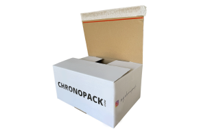 Shipping crate with white adhesive closure - M